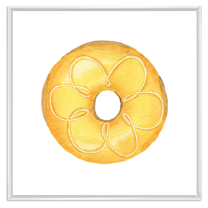 Donut jaune sur blanc - peinture sur toile, H 31 po x l 31 po x P 1 po, Cadre blanc