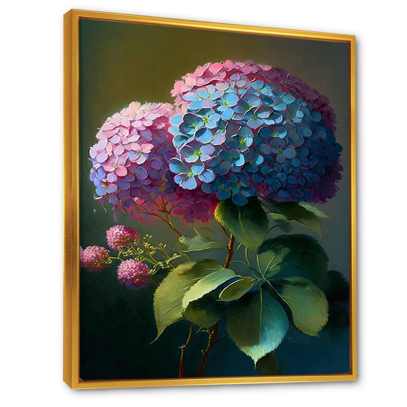" Retro Hydrangena III ", 20" H x 12" W x 1" D, Gold Floater Framed Canvas