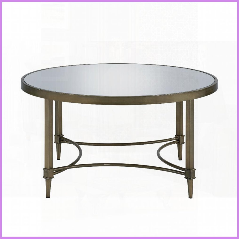 Table basse de salon avec plateau en miroir de 5 mm Cadre en laiton antique - Design minimaliste rehaussant la lumière
