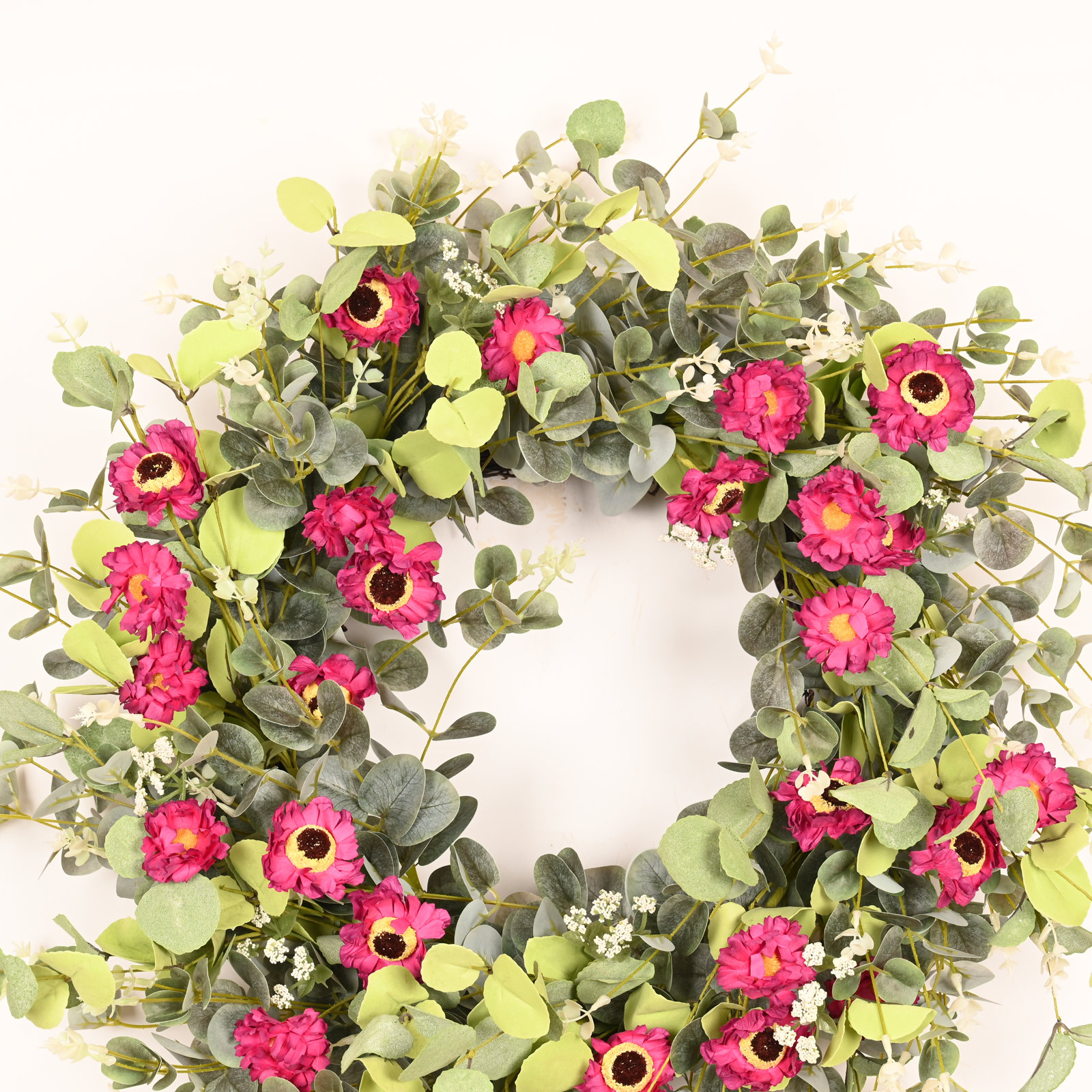 26" Handcrafted Eucalyptus Daisy Everyday Wreath, Red