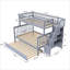 Lit superposé d'escalier moderne et multifonctionnel avec lit gigogne, configuration simple sur lit double, bois massif gris classique