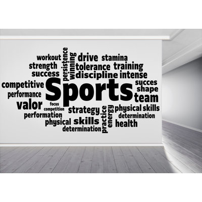 Adhésif décoratif nuage de mot sport, décor de remise en forme de motivation, inspiration d'entraînement, musculation, esprit d'équipe, performance sportive