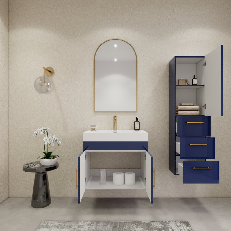 29.5" Wall-Mounted Single Bathroom Vanity Set, Night Blue