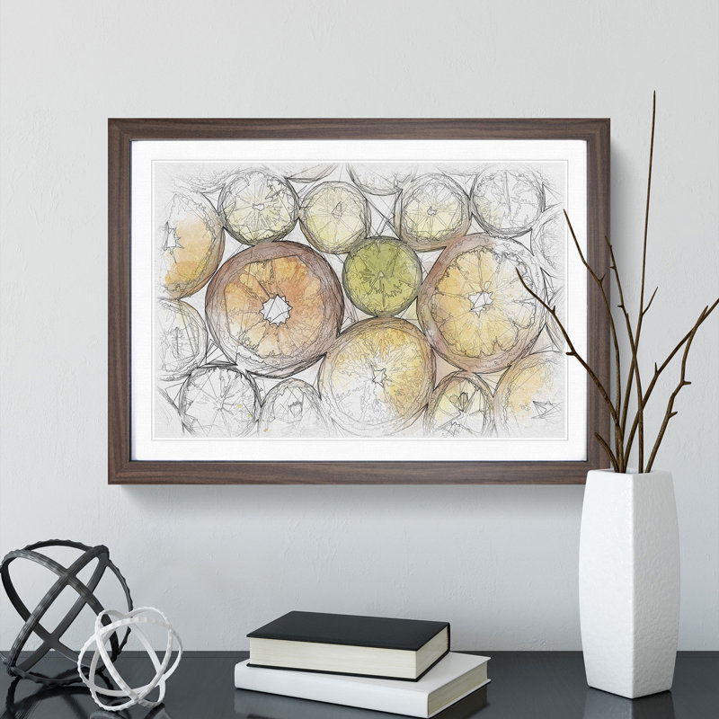 Sliced Citrus Fruit - Single Picture Frame Print on Wood, Walnut Framed, 65cm H x 90cm W x 2cm D
