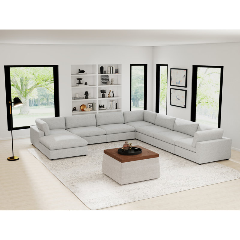 Canapé modulaire avec repose-pieds 8 pièces Minimalist, Crème