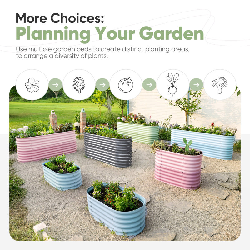 6.6x2x3 ft Raised Garden Bed 9 in 1 Galvanized Steel Metal Planter Garden Box Outdoor for Gardening, Vegetables, Flowers, Dark Gray