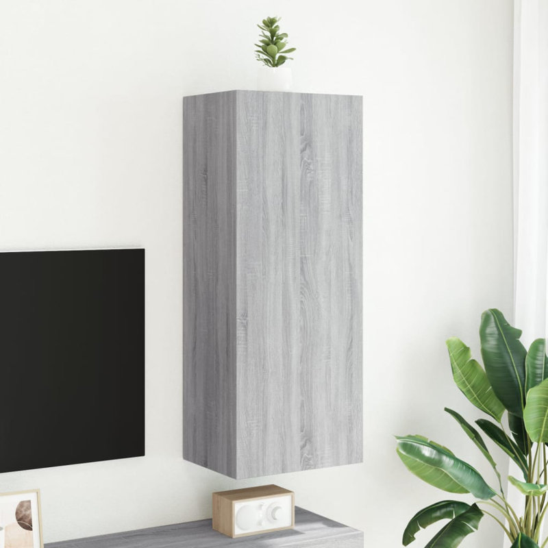 Unfinished TV Stand for TVs up to 28" with Fireplace Included, Grey Sonoma