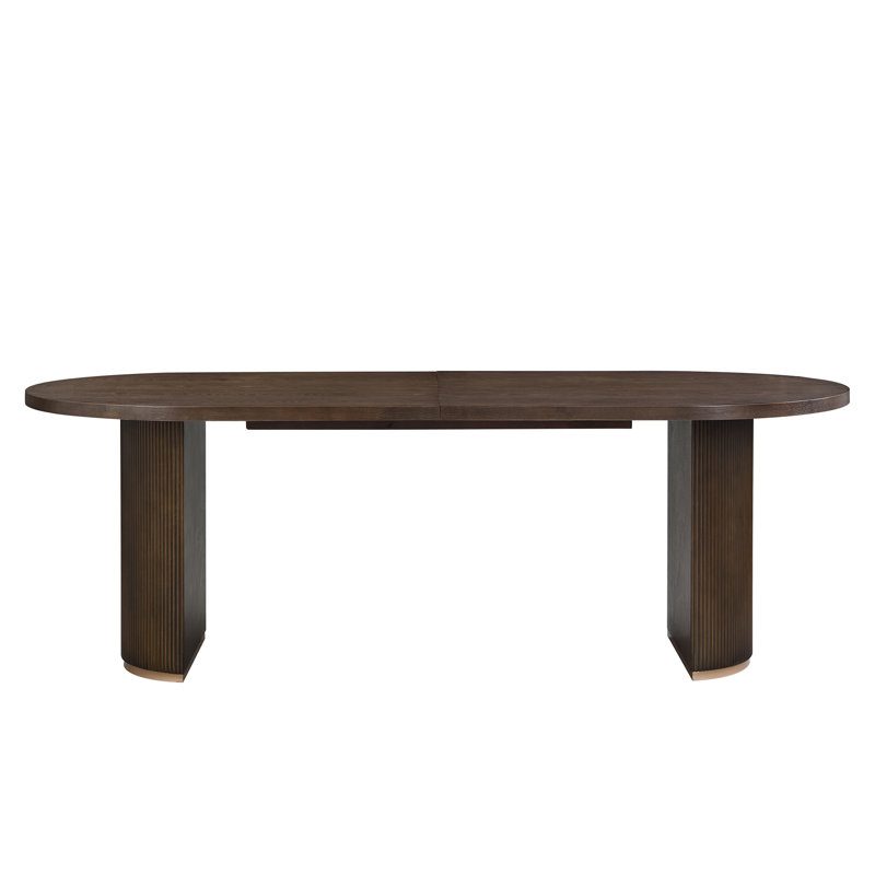Dining Table, Oval Shape, Double Pedestal, Solid & Engineered Wood, Half-Moon Legs, Vertical Grooves, Grain Finish, Fits Up To Six People
