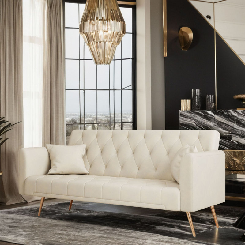 Canapé en velours 71 po Maymie, S. O., Velours beige