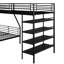 Lit superposé simple au-dessus d'un lit double en métal avec tablettes - facile à assembler, avec 4 tablettes en forme de L Loft, aspect noir