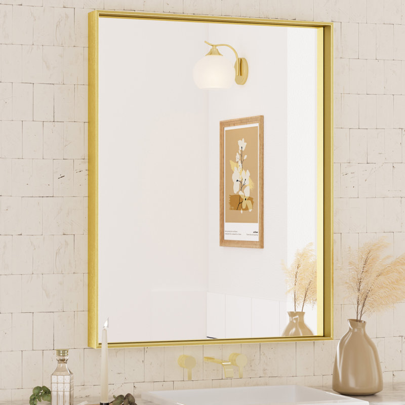 Rectangle Bathroom Vanity Mirror with Aluminum Frame and Tempered Glass, Gold, 36" x 28"