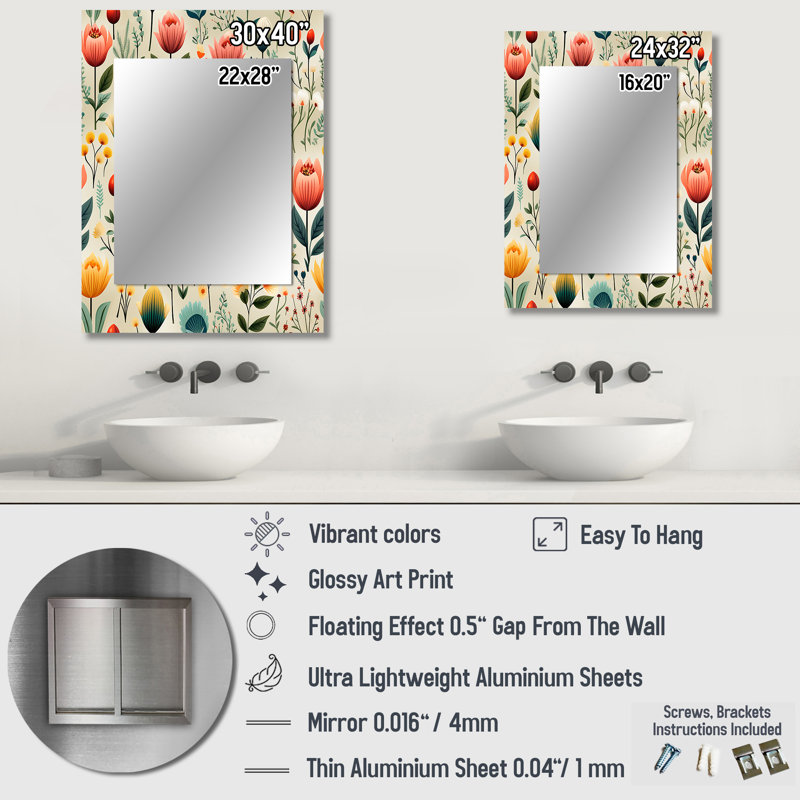 Jardins - miroir décoratif de plantes, miroir mural bohème, impression d'art en métal, 32 po x 24 po