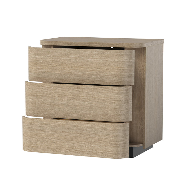Table d'appoint à 3 tiroirs de 80 cm de large avec façade arrondie, Gris