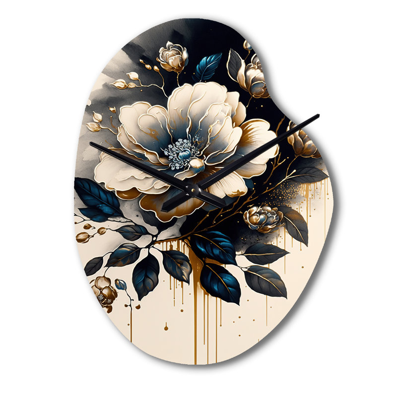 Horloge murale asymétrique en métal noir et doré Camellia Bouquet II - Camellia, Petit