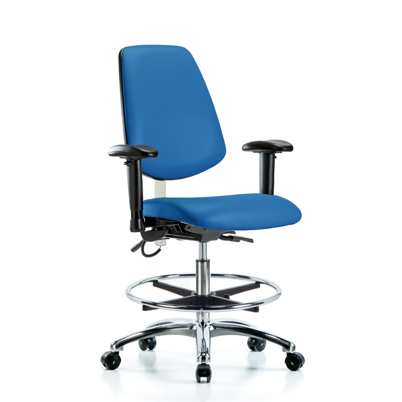 Leonardo Drafting Chair, Blue, Casters, Included