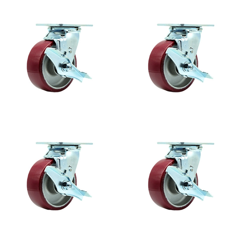 Ensemble de roulettes 4 pièces en poly 4 pièces avec roulement à rouleaux et 4 freins