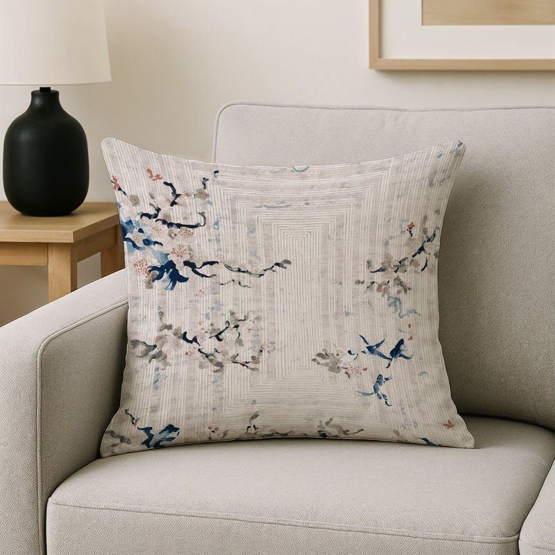 Coussin décoratif intérieur / extérieur gris Modern Modern, Carré 16 po, Gris, bleu / floral