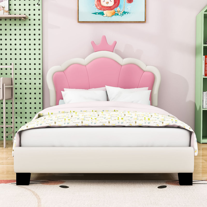 Lit plateforme en cuir avec tête de lit Carlyn, Simple, Pink