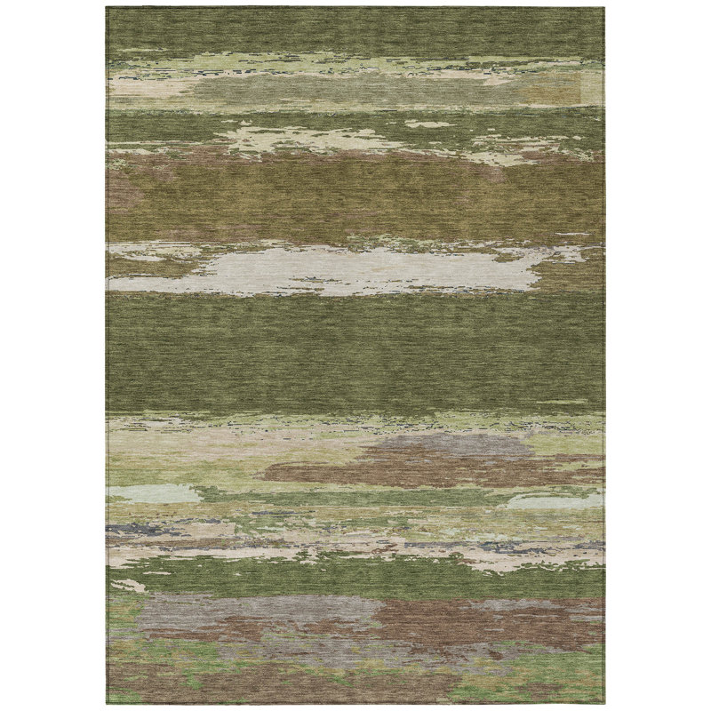 Tapis extérieur lavable abstrait vert olive 9 pi x 12 pi