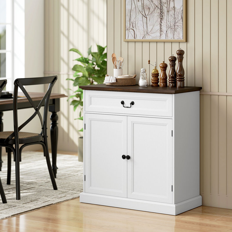 Buffet buffet 32 po avec plateau épais blanc Buffet Cabinet, Blanc / Blanc