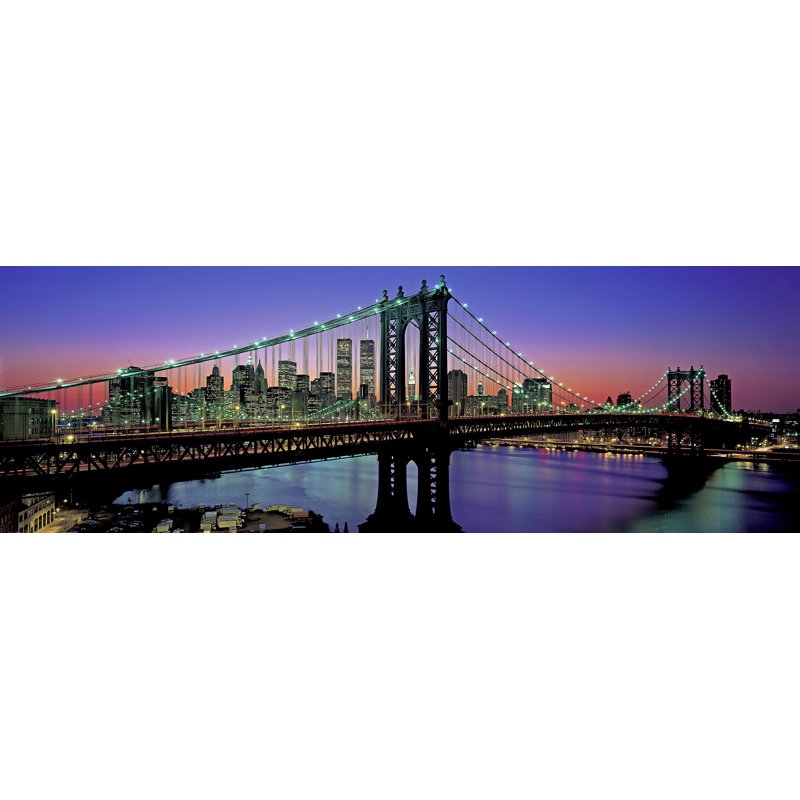 Manhattan Bridge And Skyline by Richard Berenholtz - Wrapped Canvas Print, 35cm H x 100cm W x 4cm D