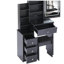 Petite coiffeuse 29,2 po avec tabouret de chevet gauche + tabouret rembourré, 2 blocs d'alimentation CA + 2 ports USB, support pour séchoir à cheveux, très grand miroir à DEL coulissant à commande tactile, changement de luminosité tricolore, réglage de la luminosité