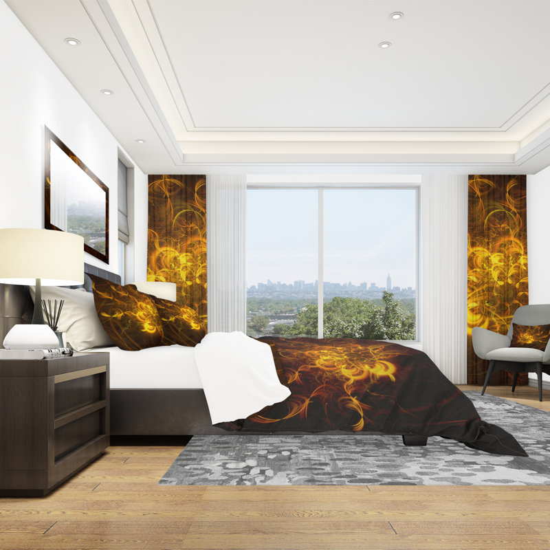 Ensemble de housse de couette fleur fractal doré, Housse de couette double / grand + 2 taies