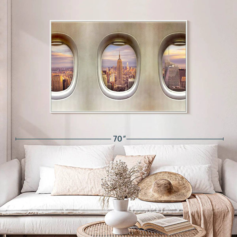 Fenêtres rétro pour avion, 46 po x 31 po, Cadre flottant blanc