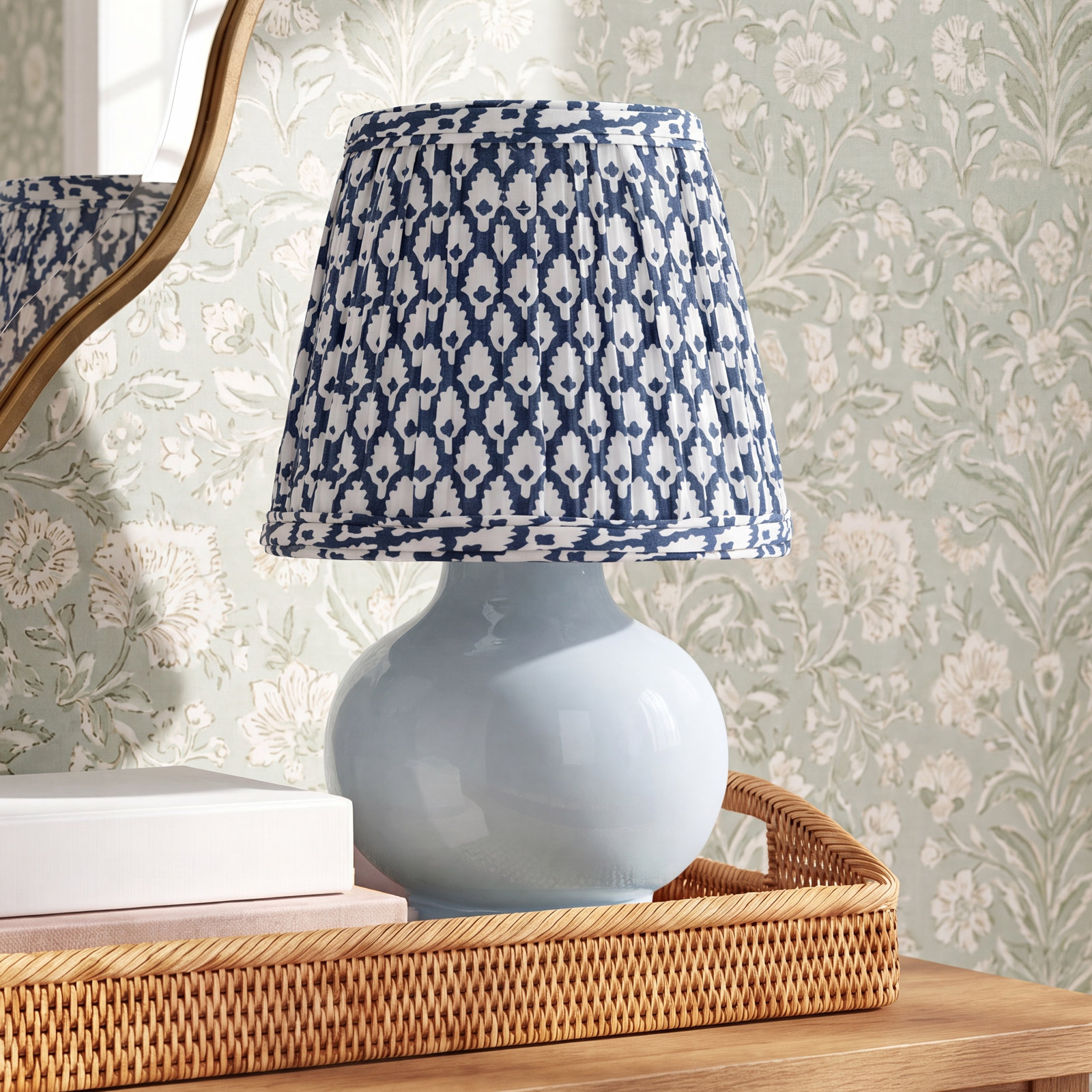 Empire Sconce Hardback Shade with Flame Clip, Navy/White