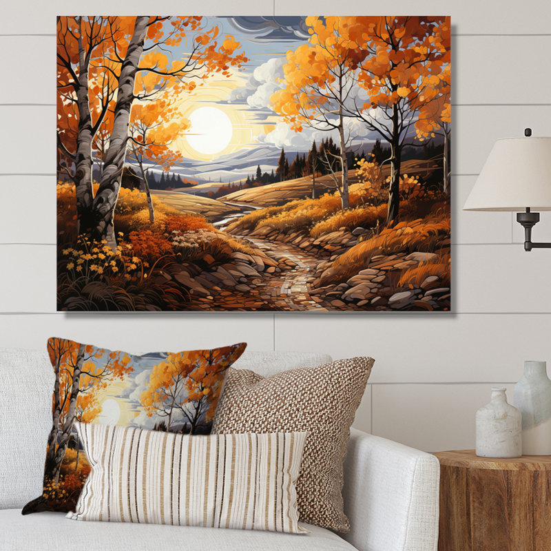 Birch Woods, chemin doré - impression, Toile tendue, H 24 po x l 32 po x P 1 po
