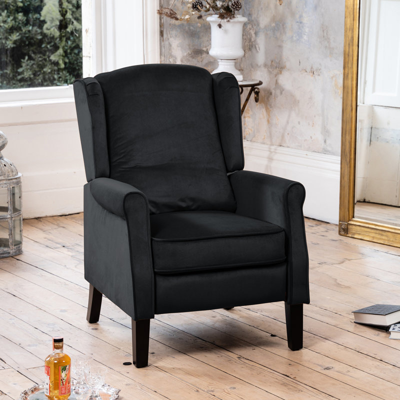 Airell 70cm Wide Velvet Wing Chair Recliner, Black