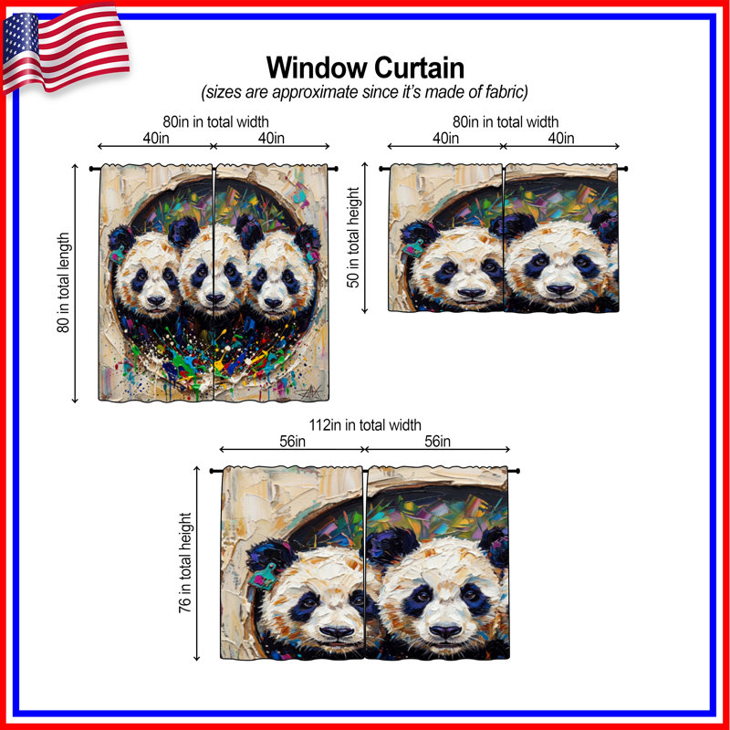 Three Panda Portrait, 40in x 61in - 2 panels, Room Darkening
