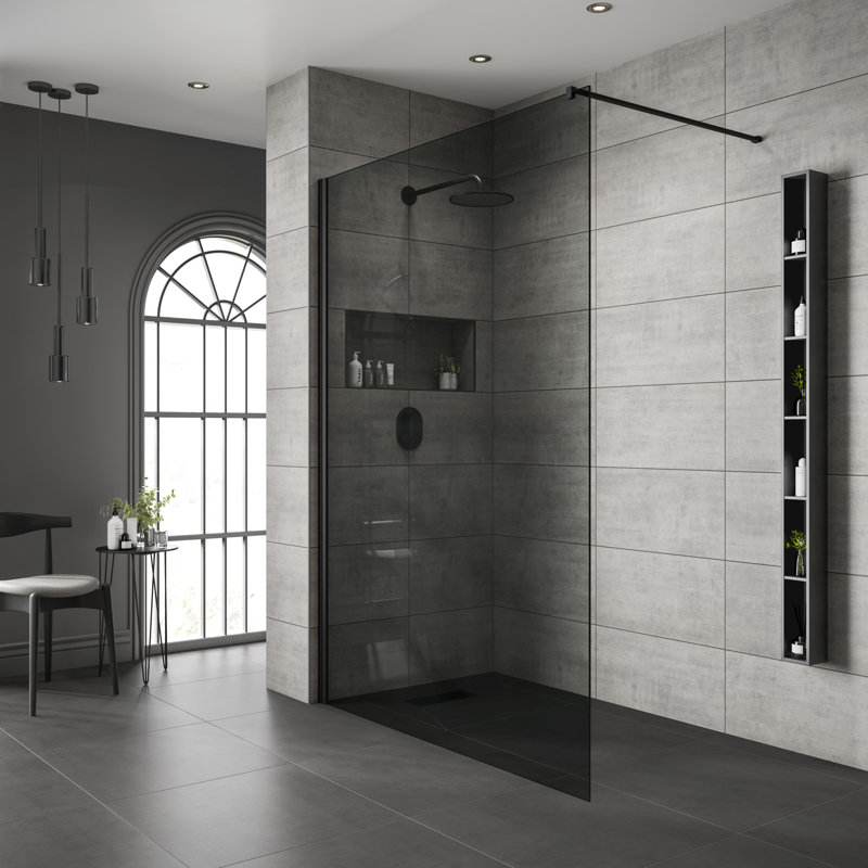 Semi-Frameless Wet Room Glass Screens with Clear Glass, 200cm H x 90cm W