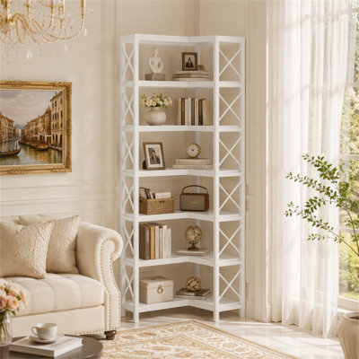 7-Tier Corner Bookshelf Corner Bookcase Storage Display Rack