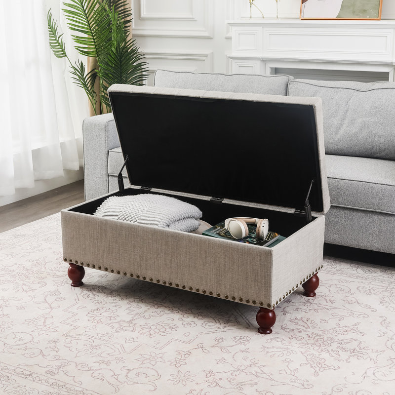 40" Upholstered Storage Ottoman Bench, Beige