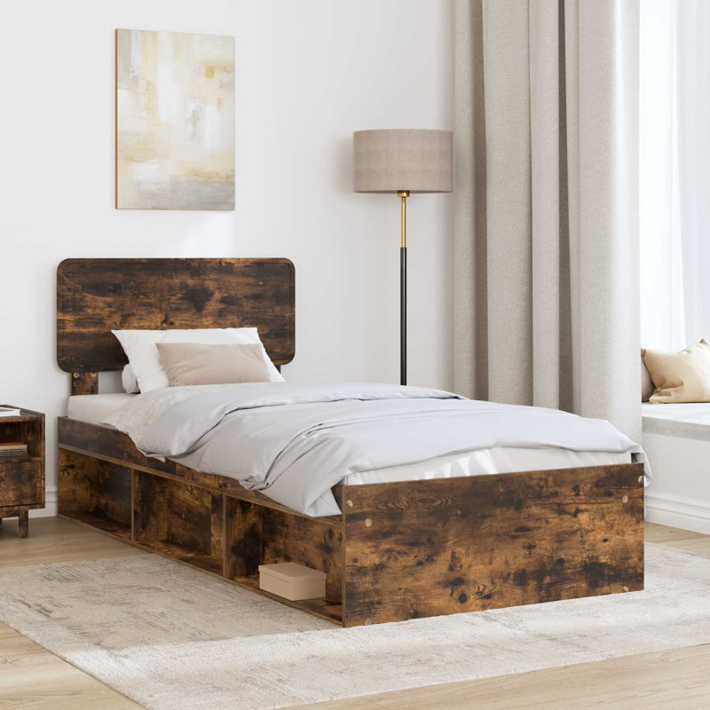 Solid Wood Bed, Smoked Oak, European Single (90 x 200 cm)