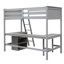 Lit mezzanine simple gris avec tablettes et bureau, option de mobilier, fabrication en bois de pin, espace de travail polyvalent avec support de matelas respirant, rehausser la disposition de votre chambre et dormir confortablement-461500334