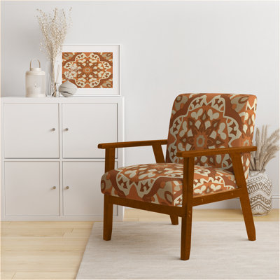 Moroccoan Tiles In Earth Tones III - Velvet Upholstered Modern Arm Chair