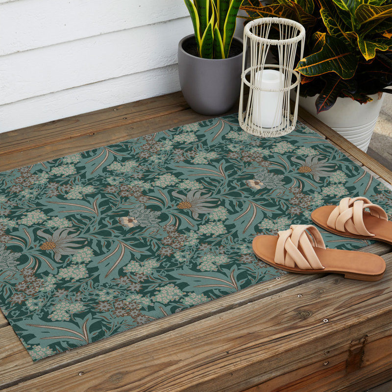 Rahki Floral Indoor / Outdoor Rug, Rectangle 2' x 3'