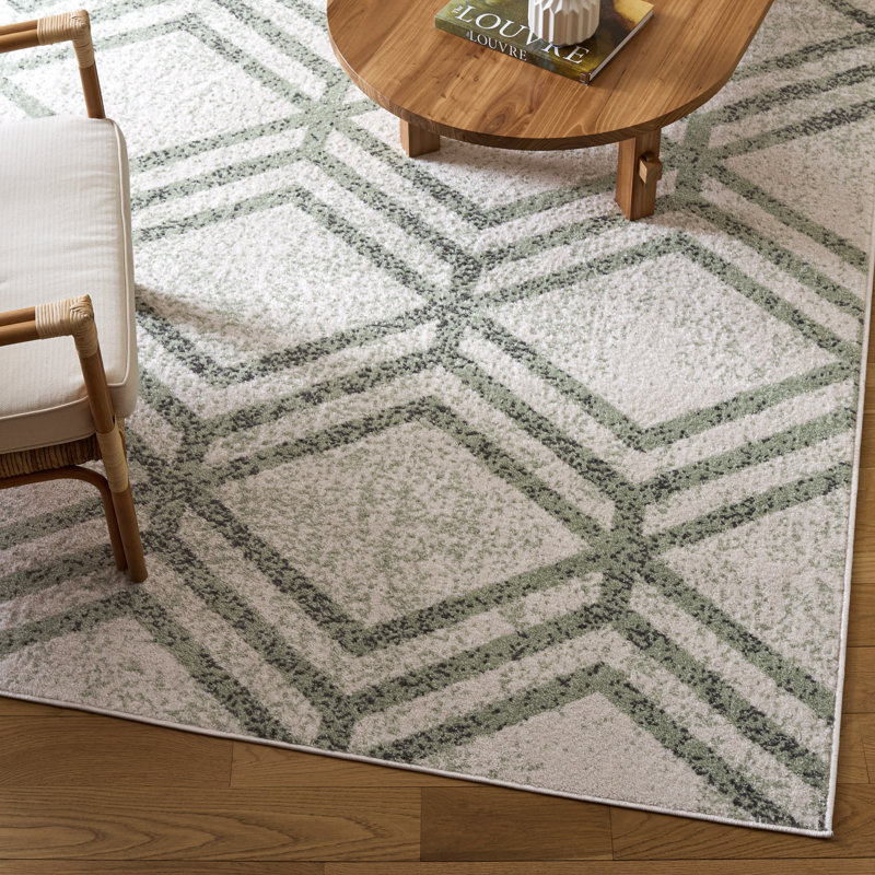 Tapis géométrique ivoire / sauge Arrietty, Rectangle 8 pi x 10 pi