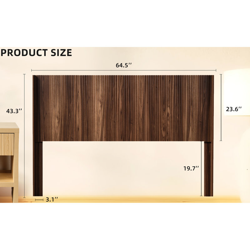 Tête de lit en bois de noyer pour grand lit, conception moderne avec panneau cannelé mural, chambre à coucher 3D A élégante, fabrication solide +, tête de lit à montage facile, panneau à oreilles et détails