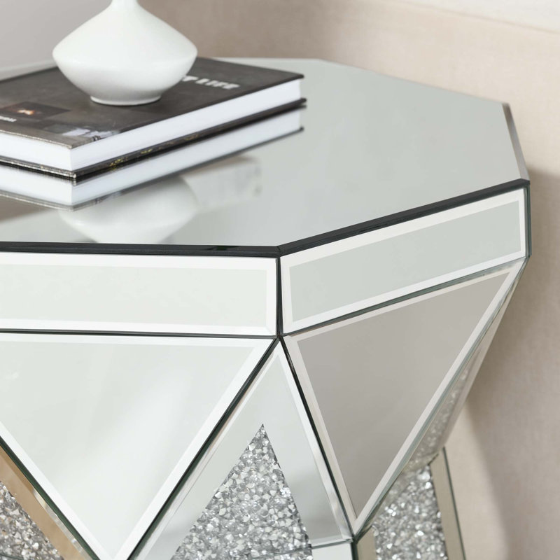Table basse de style tambour avec incrustation de cristal miroir