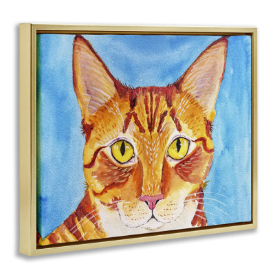 Bold Cat On Blue Floating Frame, Design By Tatiana Roberts