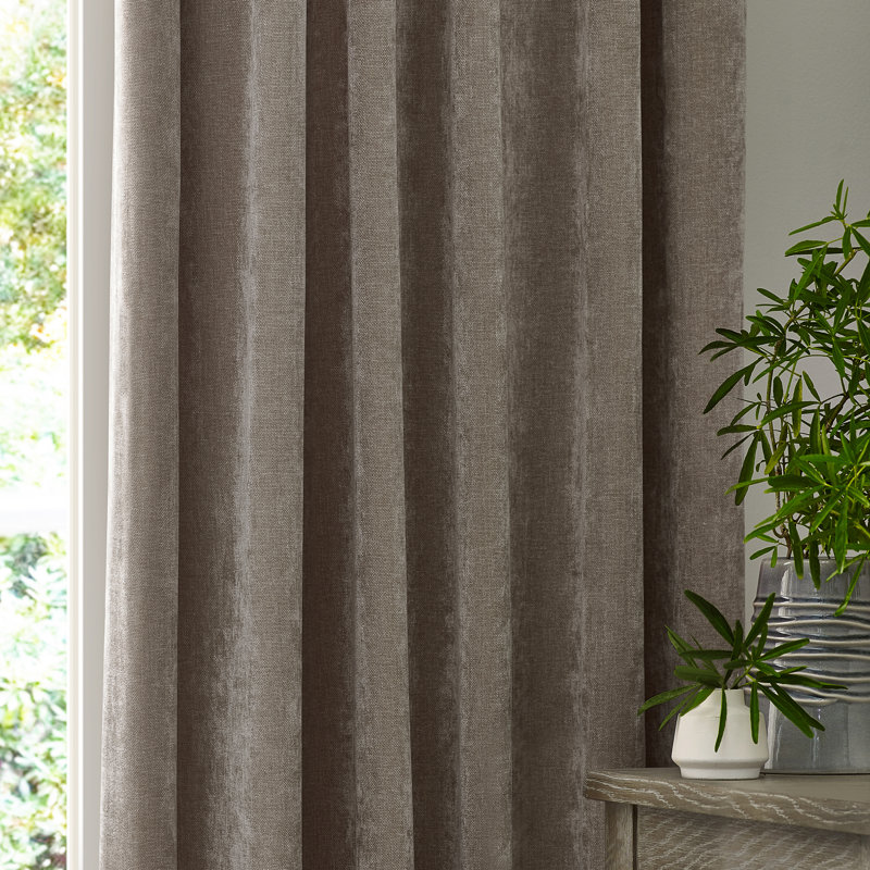 Heavy Chenille Room Darkening Pencil Pleat Curtains, 168 W x 229 D cm, Grey