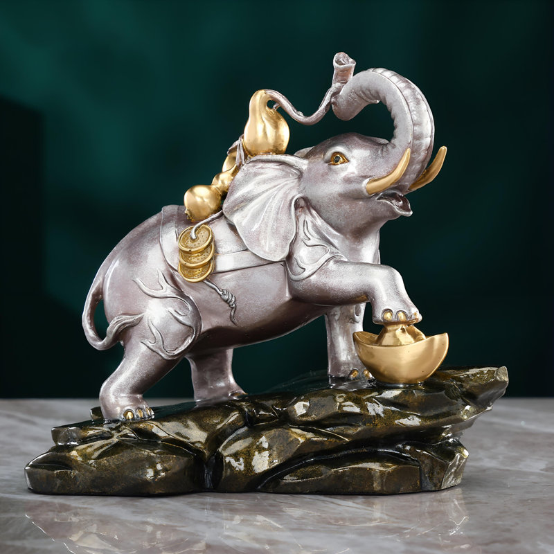Sculpture d'éléphant fabriquée à la main en laiton - décor d'inspiration asiatique, Argent argent