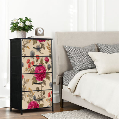 4 Drawer Dresser for Bedroom, Narrow Chest of Drawers, Wooden Top and Study Iron Frame 18"x37.5"-(WxH)