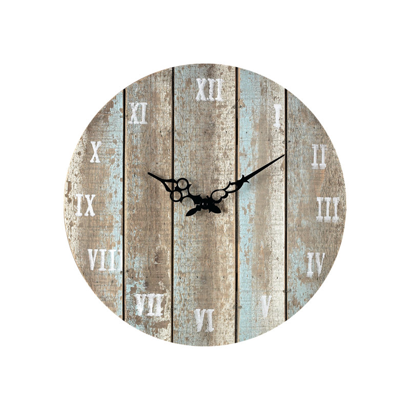 Horloge murale romaine en bois - Bleu patiné