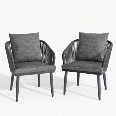 Outdoor Patio Dining Chair Set, Modern Armrest Dining Chair Set With Soft Cushions by Corrigan Studio