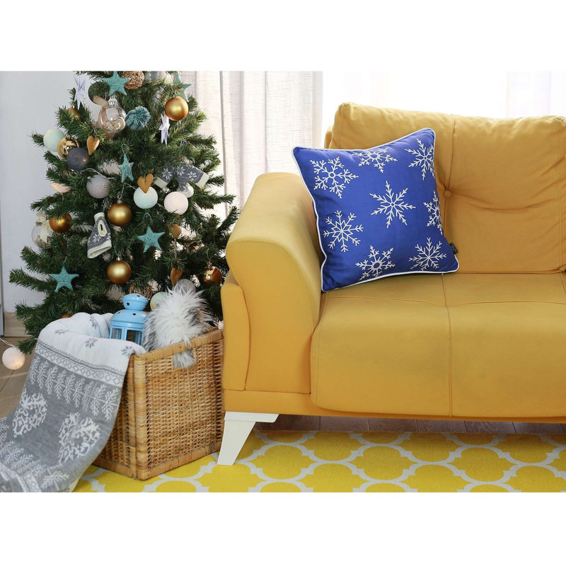 Blue Snowflakes Polyester Christmas Throw Pillow Cover