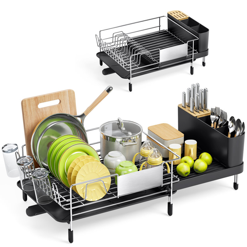 Expandable Stainless Steel Kitchen Dish Rack,Extra Large Capacity Dish Drainer,Adjustable Dish Drying Rack,Plate Rack